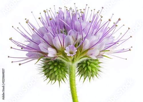 Delicate Light Purple Lacy Phacelia Flower Isolated on White - Side View Stock Photo