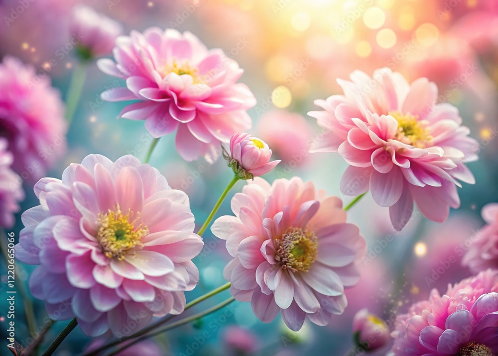 Fototapeta premium Delicate Pink Flowers: Surreal Close-up Macro Photography