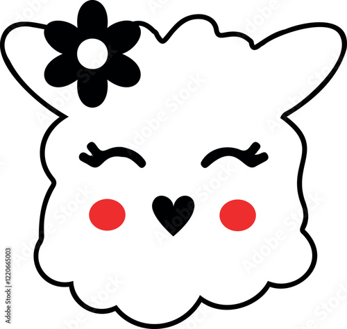 Cute Cartoon Sheep with Flower. Vevtor Illustration photo