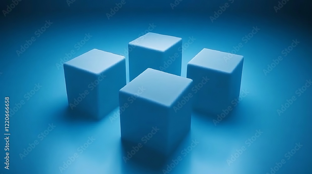 Four cubes in a group on blue background. 3D render Four cubes in a group on blue background. 3D render