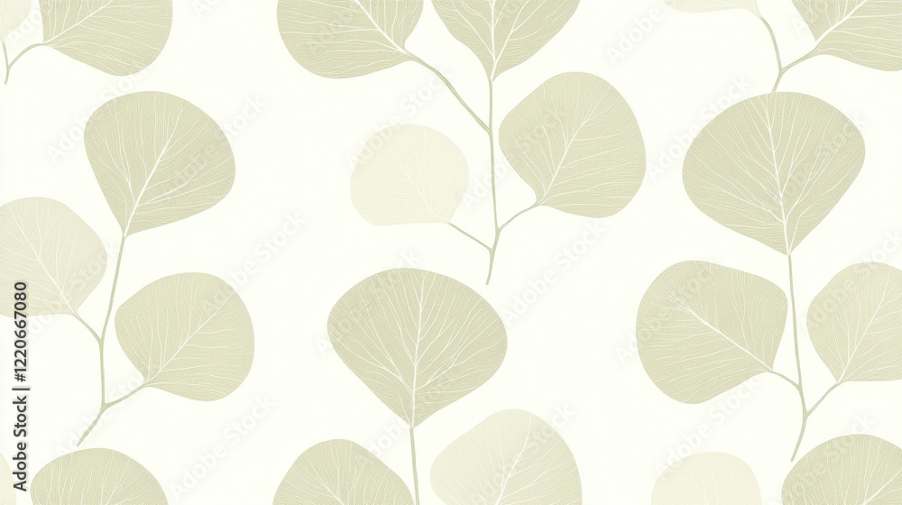 Obraz premium Soft green leaves with delicate veins form light and understated botanical motif on pale background, creating serene and natural design