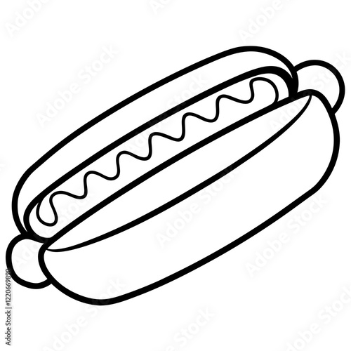 Hot Dog Illustration in Clean Line Art Style