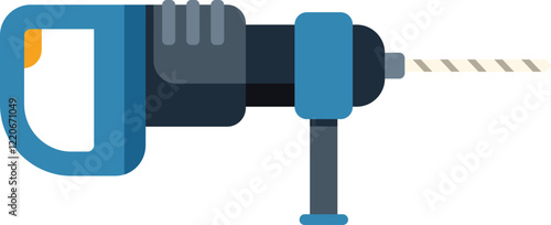 Blue electric hammer drill with a chisel, a professional power tool for construction and repair work