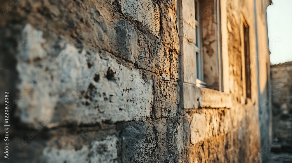 Ancient Stone Wall With Window at Sunset Ancient Stone Wall With Window at Sunset