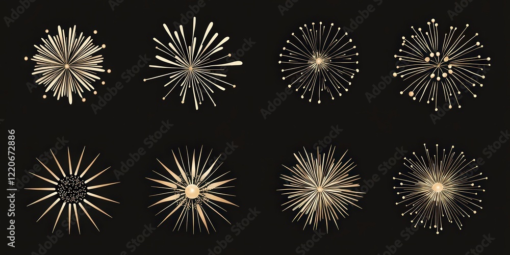 A dazzling display of gold fireworks bursting against a dark background A dazzling display of gold fireworks bursting against a dark background