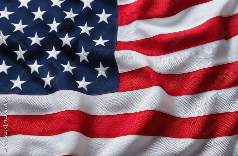 A detailed close up view of an American flag gently waving in the wind A detailed close up view of an American flag gently waving in the wind