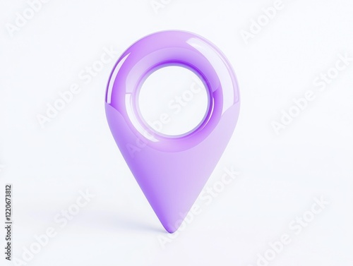 Minimalist Purple Tear-Shaped Location Pin with Circular Hollow, Cinematic Image on Isolated White Background, Ultra-Detailed