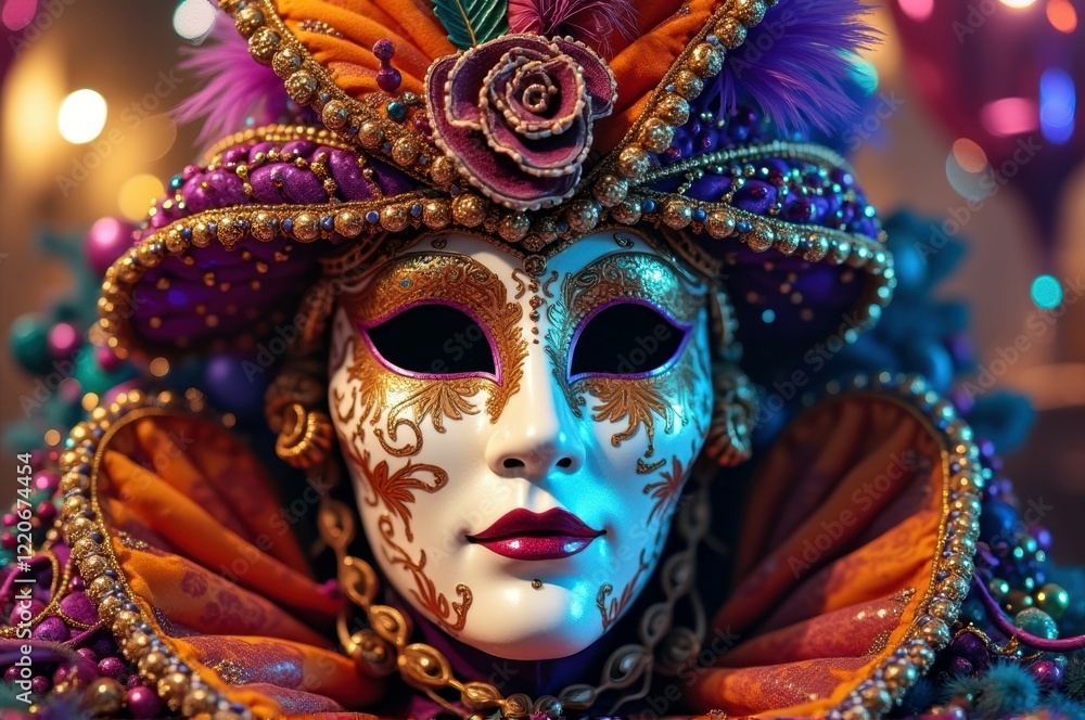 Intricate venetian carnival mask with ornate beads and feathers Intricate venetian carnival mask with ornate beads and feathers