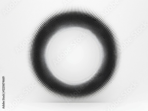 Radiant Radial Dotted Circle in Crisp Black on Isolated White Background, Cinematic Ultra-Detailed Image