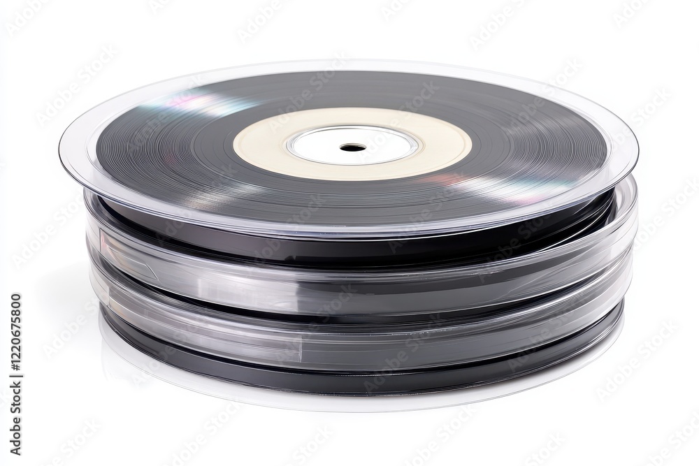 Stack of CDs in Transparent Case on White Background Stack of CDs in Transparent Case on White Background