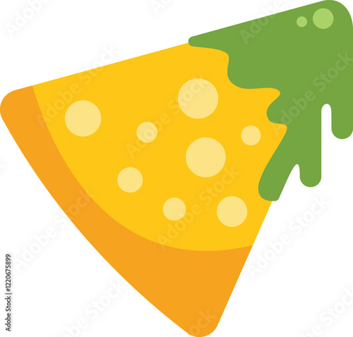 This vector illustration features a nacho chip covered in melted cheese and guacamole, ideal for projects related to mexican food, appetizers, and snacking