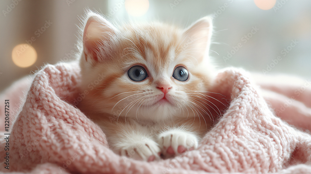a tiny, fluffy kitten sitting on a soft pastel-colored blanket, a tiny, fluffy kitten sitting on a soft pastel-colored blanket,
