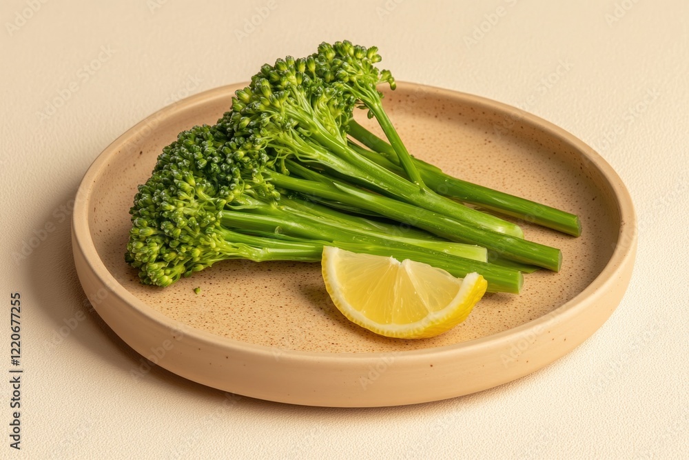 Sous Vide Broccoli Served on a Minimalist Plate With a Wedge of Lemon for a Fresh and Vibrant Presentation Sous Vide Broccoli Served on a Minimalist Plate With a Wedge of Lemon for a Fresh and Vibrant Presentation