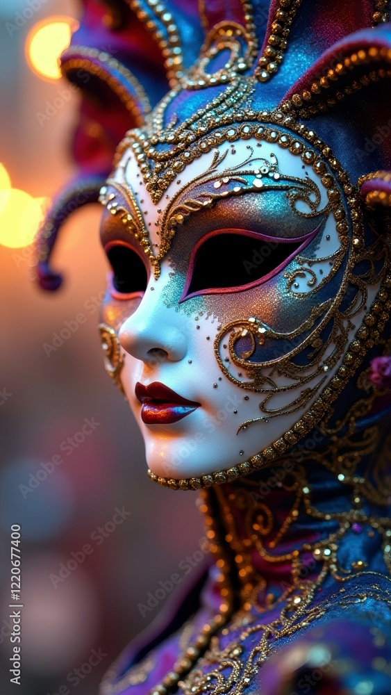 Fototapeta premium Intricately designed venetian mask with blue and gold details