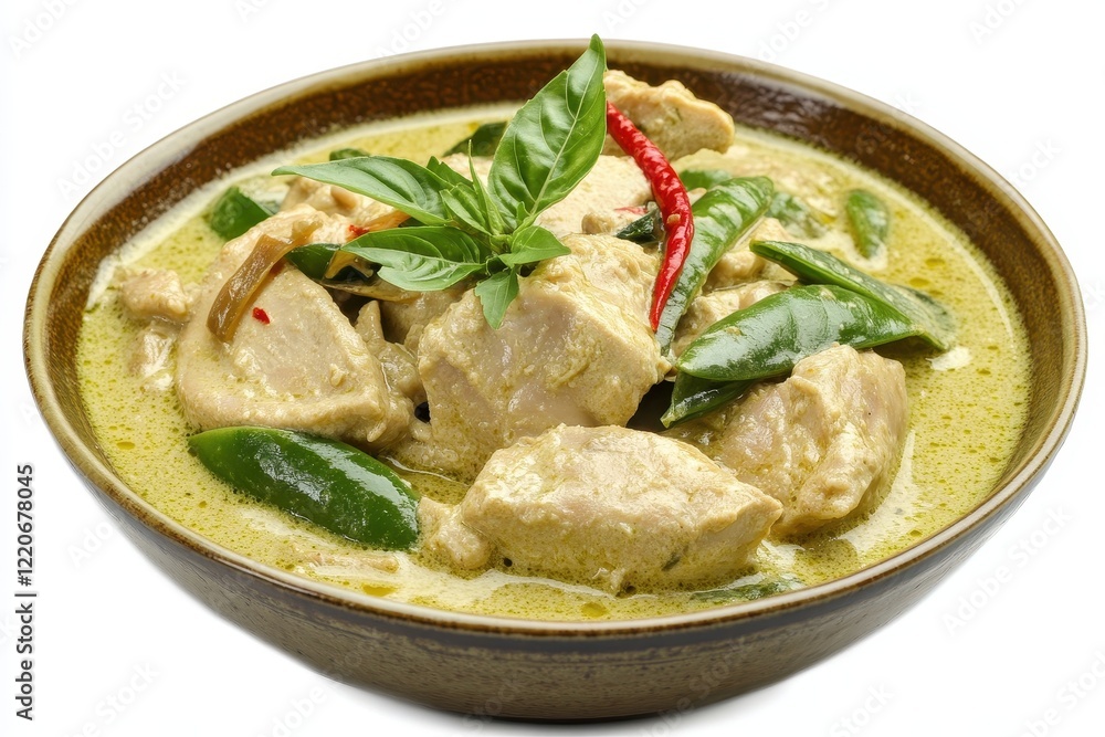 Traditional Green Curry in a Bowl on White Background Traditional Green Curry in a Bowl on White Background