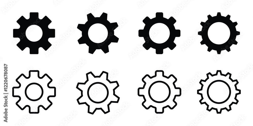 Black settings icon. Cogwheel symbol. Gear wheel vector icon for use in any purpose. Black settings icon. Cogwheel symbol. Gear wheel vector icon for use in any purpose.