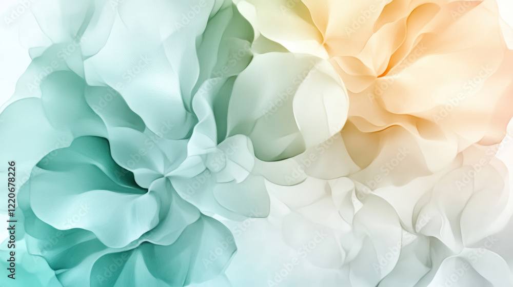 Soft pastel floral abstract art with flowing mint green and peach hues, creating dreamy and delicate aesthetic Soft pastel floral abstract art with flowing mint green and peach hues, creating dreamy and delicate aesthetic