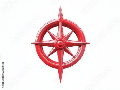 Precision Navigation - Detailed Red Location Icon with Compass Rose on White Background