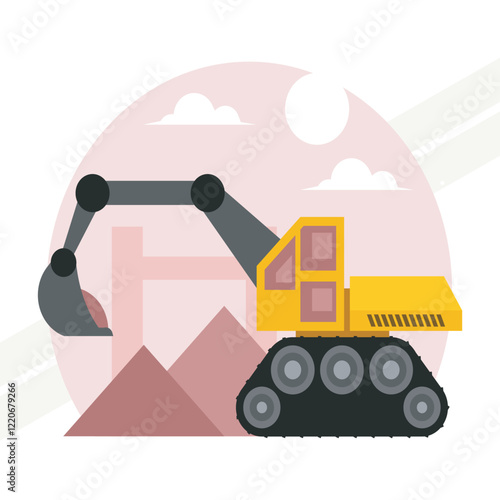 An illustration of an excavator digging a hole representing construction and groundwork