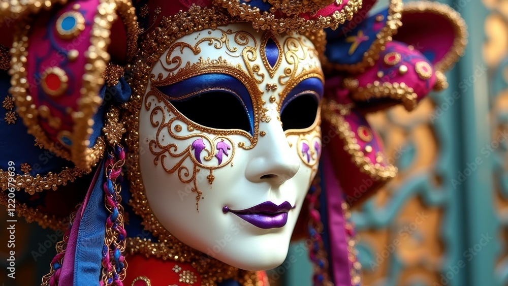 Intricate venetian carnival mask with ornate details and vibrant colors Intricate venetian carnival mask with ornate details and vibrant colors