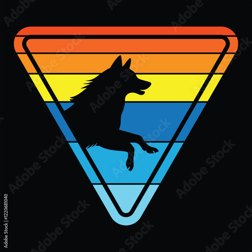 Alaskan Malamute Silhouette in Retro Sunset Illustration
