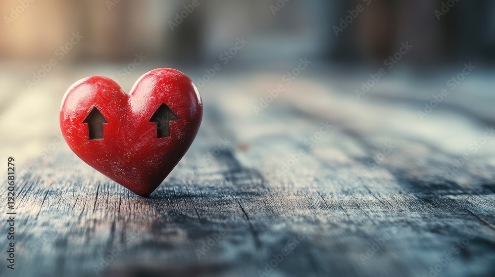 Wooden desk with red heart symbolizing home and love concepts Wooden desk with red heart symbolizing home and love concepts