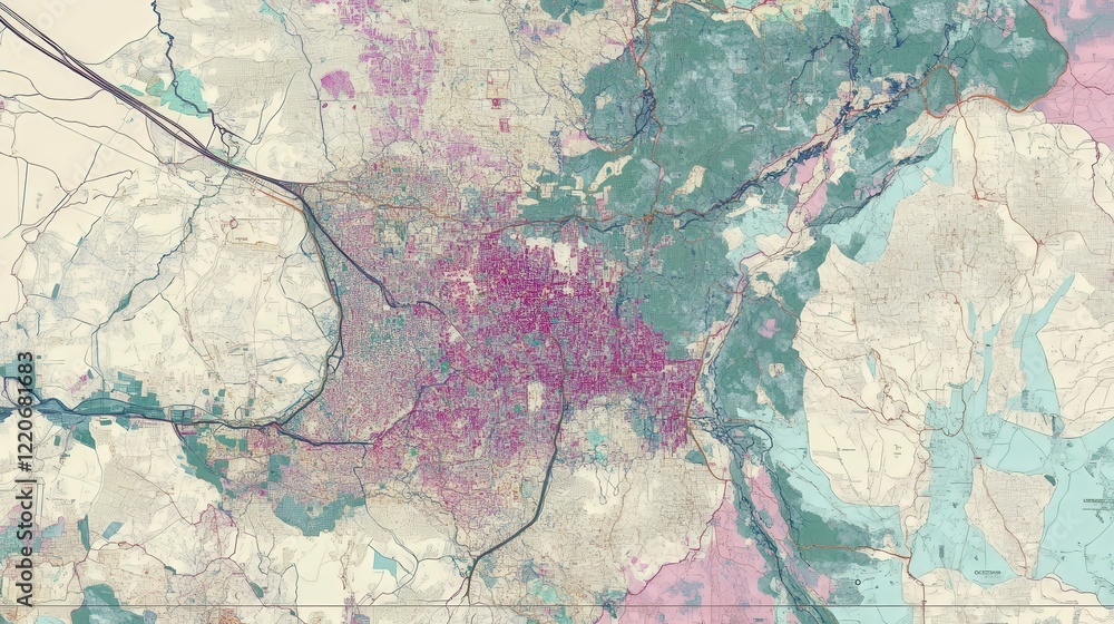 Naklejka premium detailed map showing regions with high PM 2.5 dust generation, including industrial zones and highways.