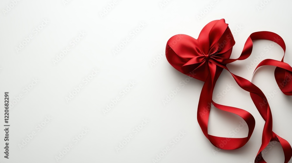 Romantic valentine's day red ribbon heart on white background for celebration card design Romantic valentine's day red ribbon heart on white background for celebration card design