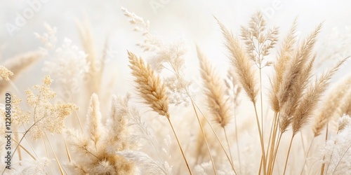 Double Exposure Wheat, Dried Grasses & Pampas Grass: Soft Neutral Palette Stock Photo