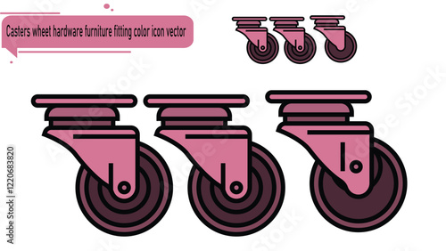 Casters wheet hardware furniture fitting color icon vector