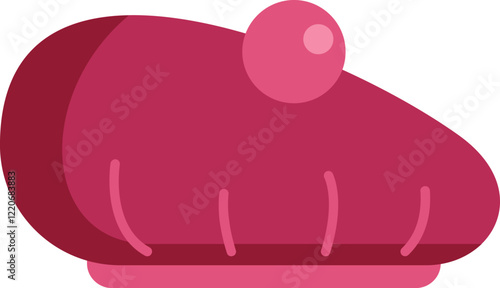 This vector illustration features a pink french beret hat with a pom pom, evoking classic parisian style and timeless elegance