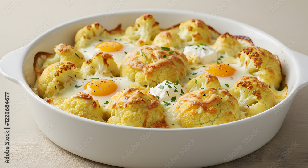 Diet food. Baked cauliflower with cheese, cream and eggs Diet food. Baked cauliflower with cheese, cream and eggs