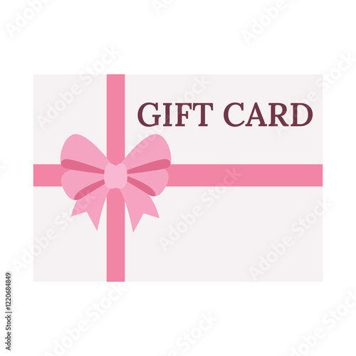 Gift card wth pink ribbon and bow.Shopping discount certificate for customers. Vector illustration