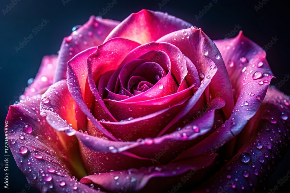 Dramatic Pink Rose Close-up with Dew Drops, Conceptual Floral Photography Dramatic Pink Rose Close-up with Dew Drops, Conceptual Floral Photography