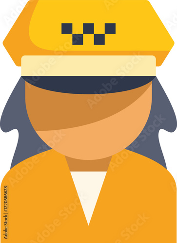 Taxi driver is wearing a traditional yellow taxicab hat with the classic black checker pattern