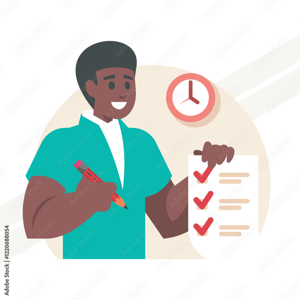 An illustration of filling out a checklist representing organization and task completion An illustration of filling out a checklist representing organization and task completion