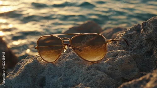 Wallpaper Mural Stylish Sunglasses on Rocky Shoreline at Sunset Torontodigital.ca