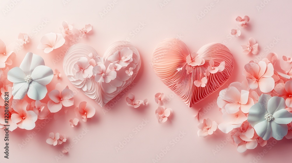 Obraz premium Romantic valentine's day gift with heart and floral paper art design