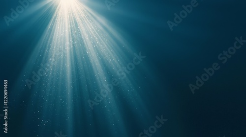 A serene underwater scene with light rays penetrating through dark water.