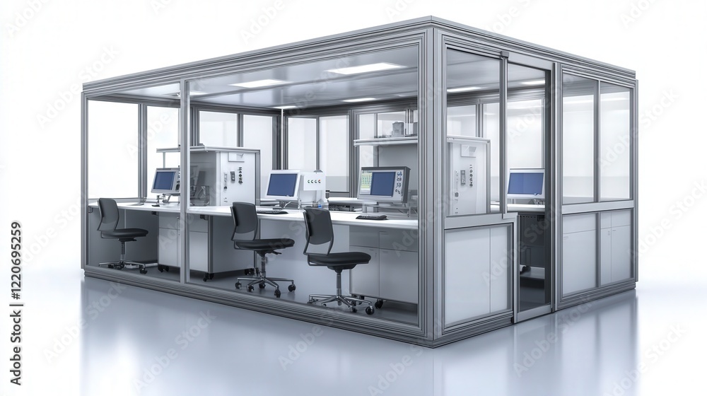 modular testing room with adjustable workstations for experimenting with therapeutic drug formulations