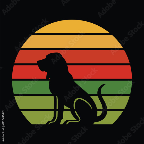 Bloodhound Dog Silhouette with Retro Sunset Vector
