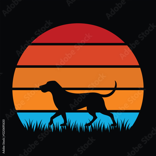 Vintage Bloodhound Silhouette Against Sunset Design
