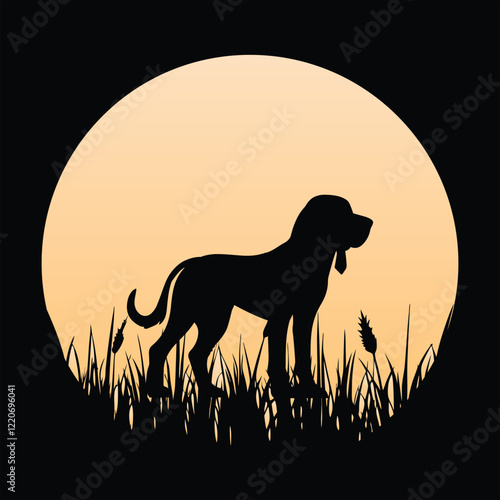Vintage Bloodhound Silhouette Against Sunset Design
