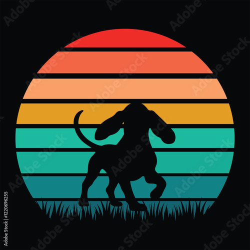 Vintage Bloodhound Silhouette Against Sunset Design
