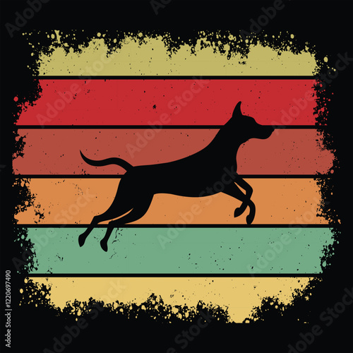 Retro Bloodhound Silhouette with Vintage Sunset Vector
