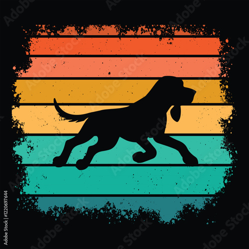 Retro Bloodhound Silhouette with Vintage Sunset Vector
