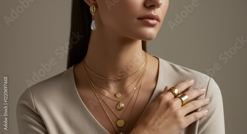 Wallpaper Mural A minimalist portrait of a woman wearing contemporary gold jewelry Torontodigital.ca