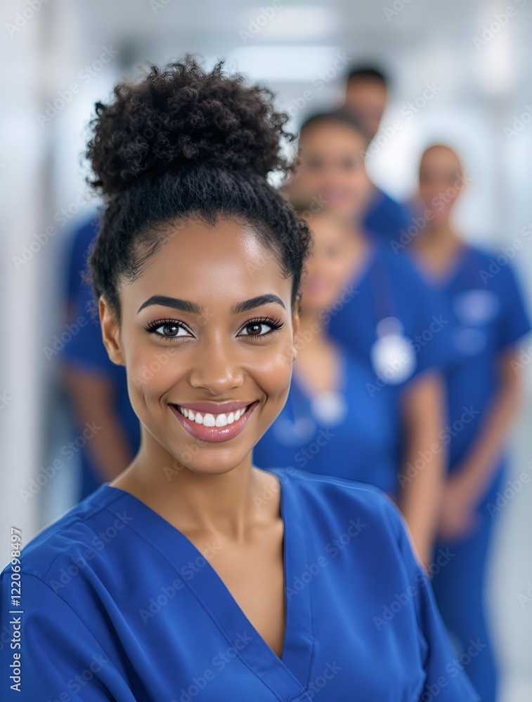 Aspiring Nurse in Scrubs Posing with Healthcare Team: A Professional Portrait Aspiring Nurse in Scrubs Posing with Healthcare Team: A Professional Portrait