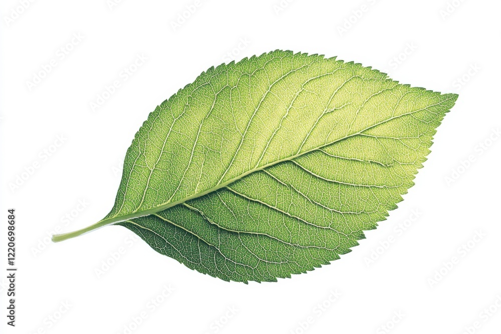 Fototapeta premium A green leaf with a yellow stem on a white background