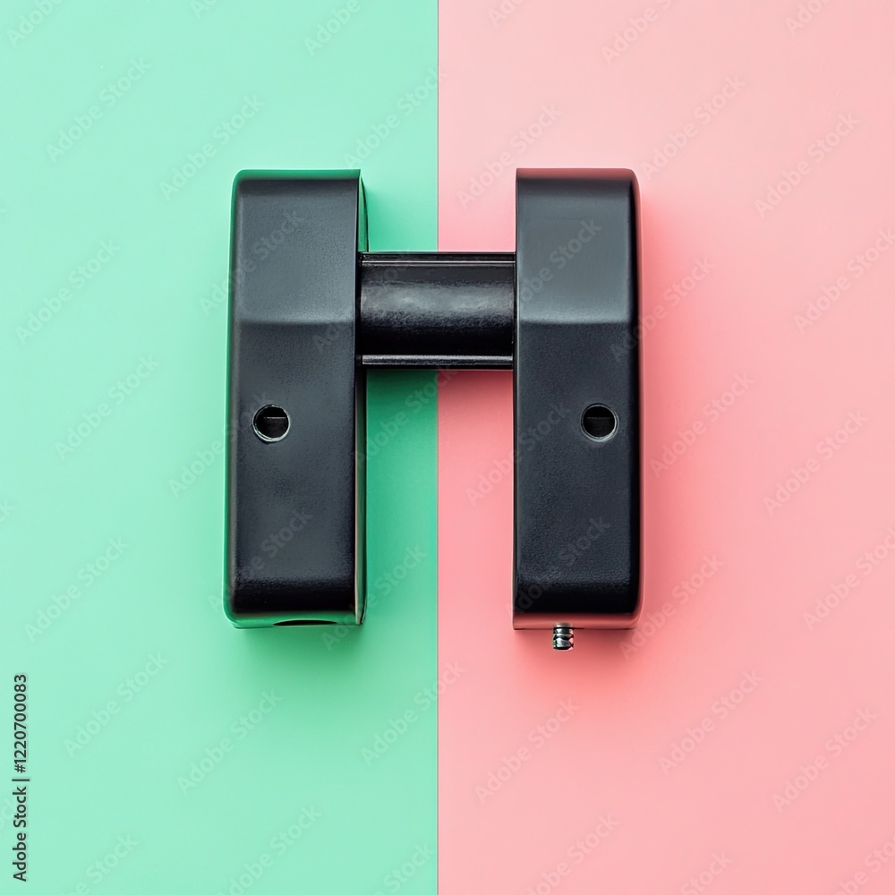 Black office hole puncher on a pink and green background Black office hole puncher on a pink and green background